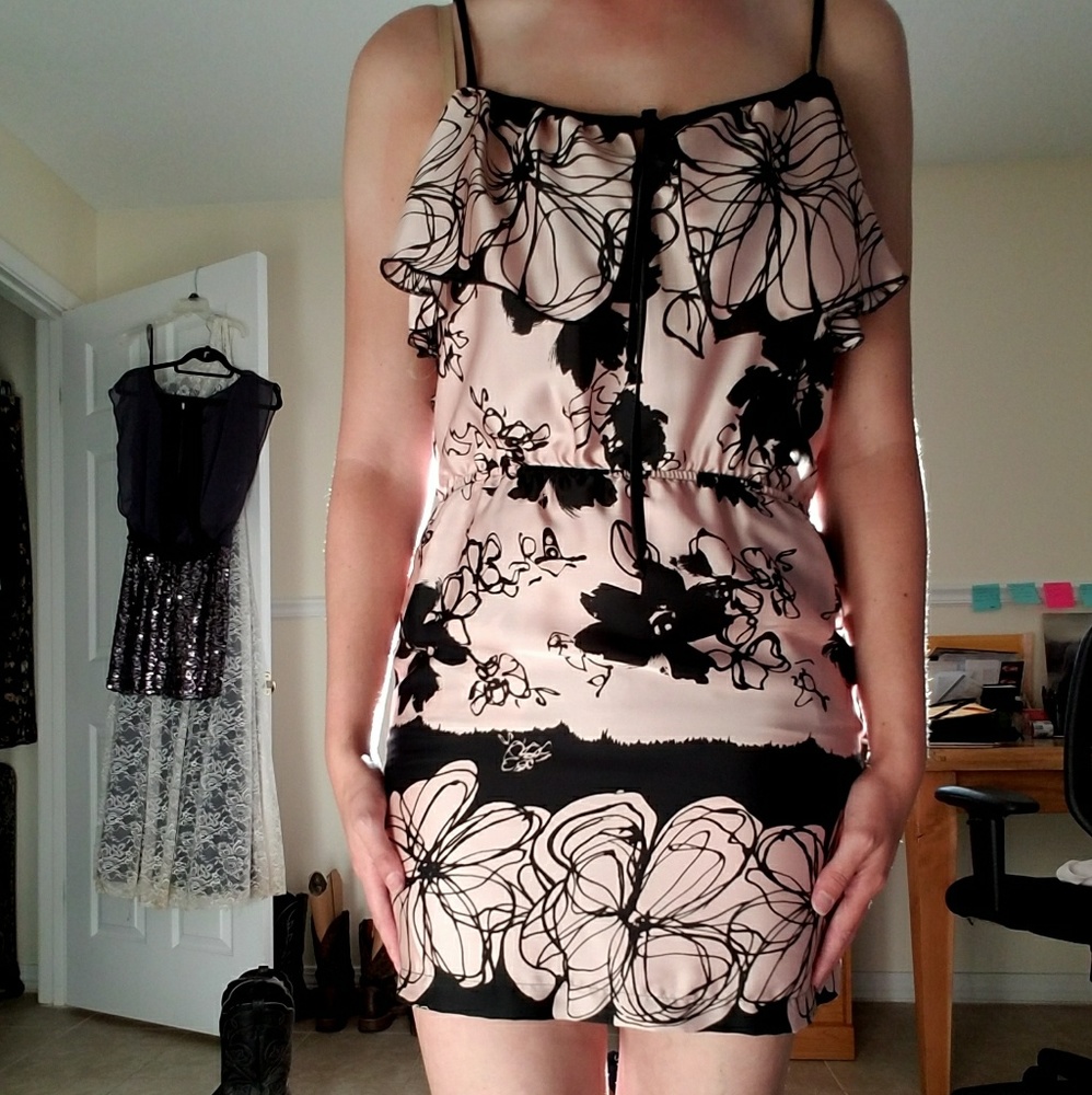 Floral pink and black dress